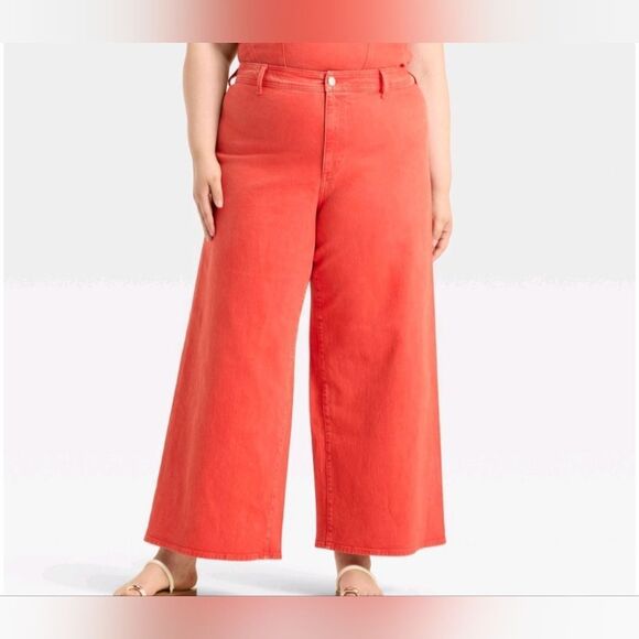 NWT Women's High-Rise Corduroy Sailor Wide Leg Ankle Jeans - Universal ThreadRed - Picture 1 of 9